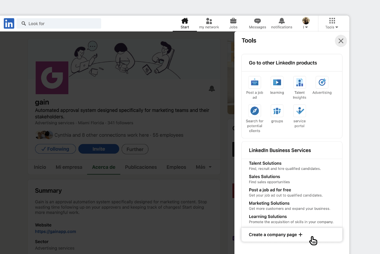Comment créer une page d'entreprise sur LinkedIn un écran d'impression d'un LinkedIn montrant comment créer une page d'entreprise