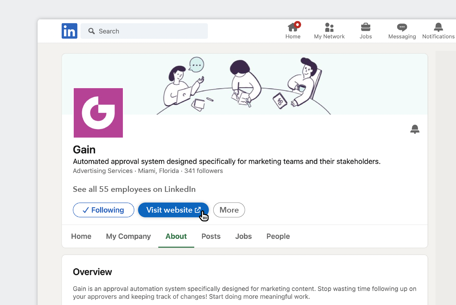 une page d'entreprise LinkedIn renvoie vers votre site Une page d'entreprise sur LinkedIn qui recoirt une viste avec un clic