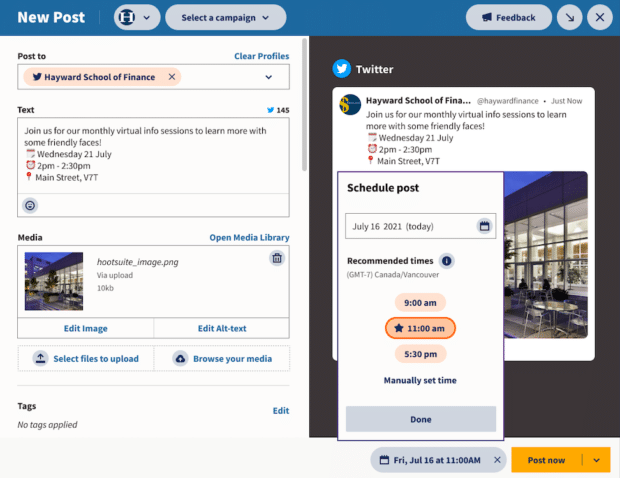 Business LinkedIn : LinkedIn pour le business en 2024 7 capture d'écran montrant la fonctionnalité dans Hootsuite