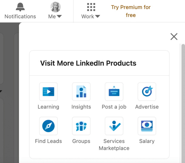 Renvoir sur LinkedIn Produits LinkedIn, y compris des informations et des groupes d'apprentissage