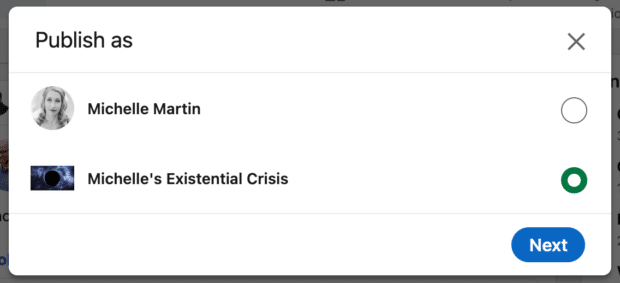 Publication double sur Linkedin publier en tant que profil personnel ou page d'entreprise
